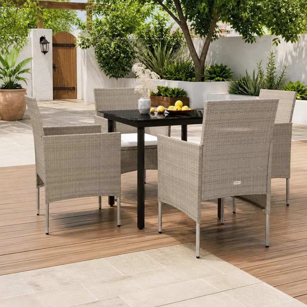 Garden Dining Set Outdoor Furniture 5 Piece Table Chairs Cushions Beige Black