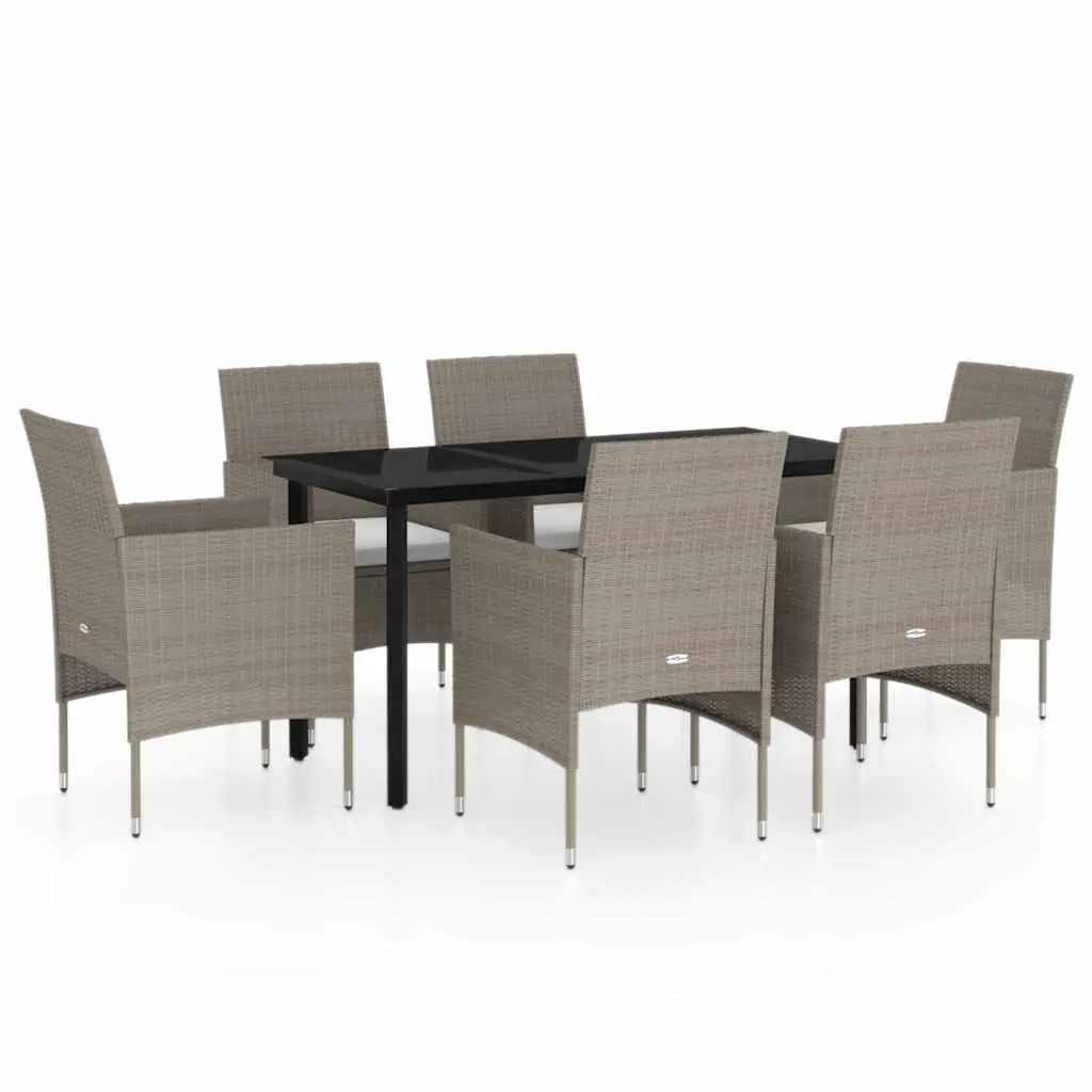 Outdoor Dining Set 7 Piece Garden Table Chairs Cushions Beige Black