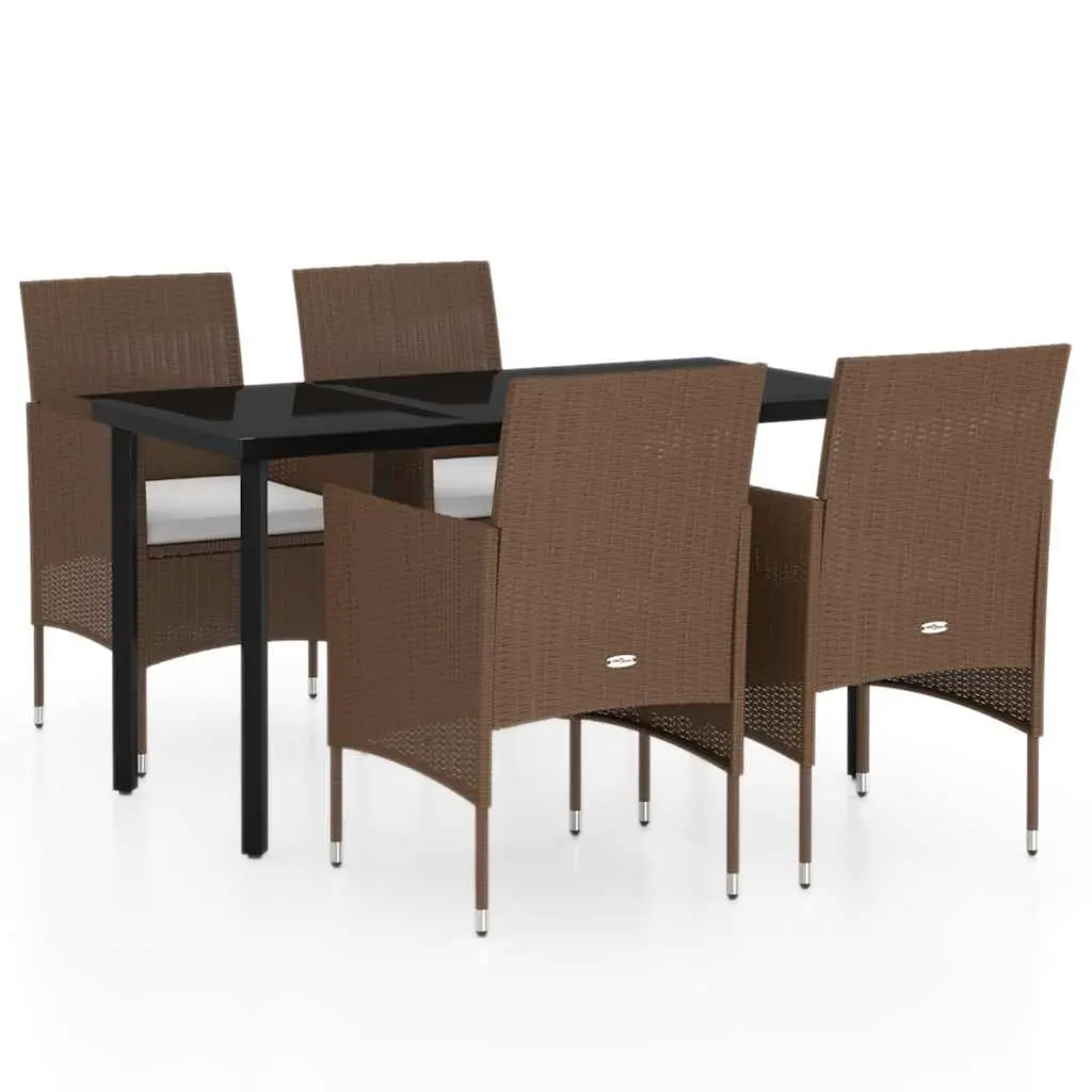 Garden Dining Set 5 Piece Outdoor Table Chairs with Cushions Brown Black