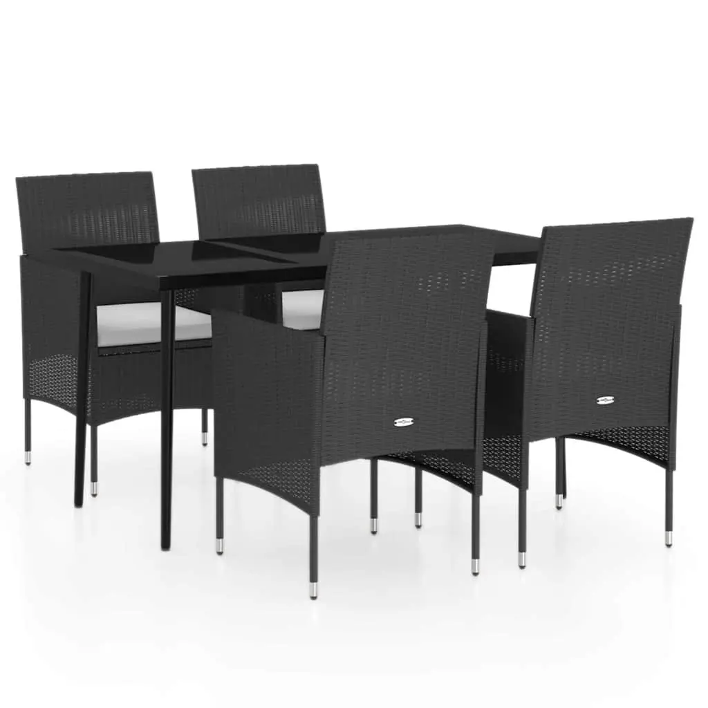 Outdoor Garden Dining Set 5 Piece Black Cushioned Chairs Glass Table