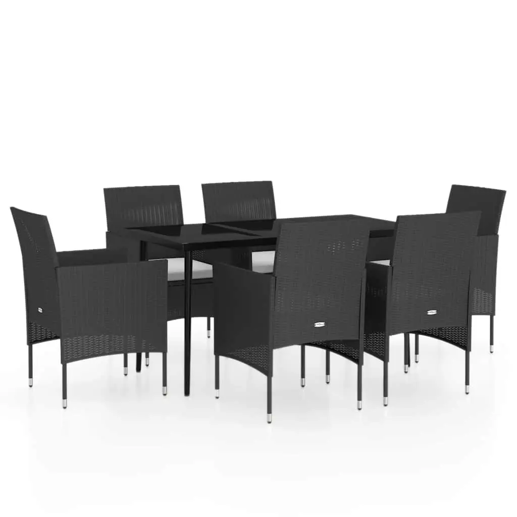 7 Piece Outdoor Dining Set with Cushions Black Garden Patio Furniture Table