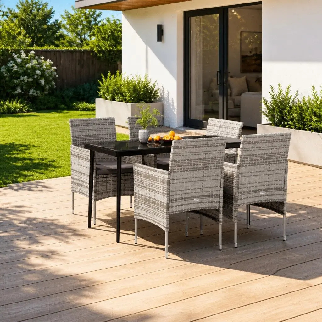 Outdoor Garden Dining Set 5 Piece Table Chairs Cushions Grey