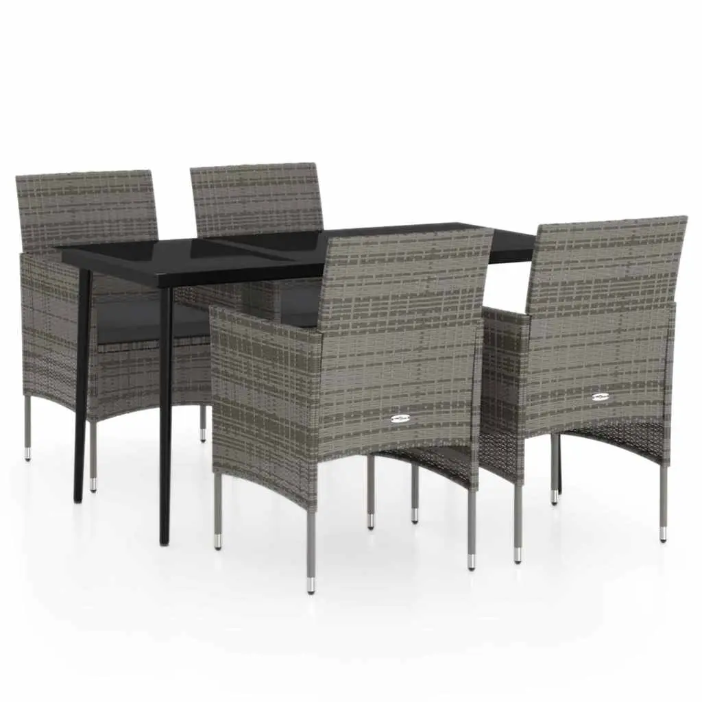 Outdoor Garden Dining Set 5 Piece Table Chairs Cushions Grey