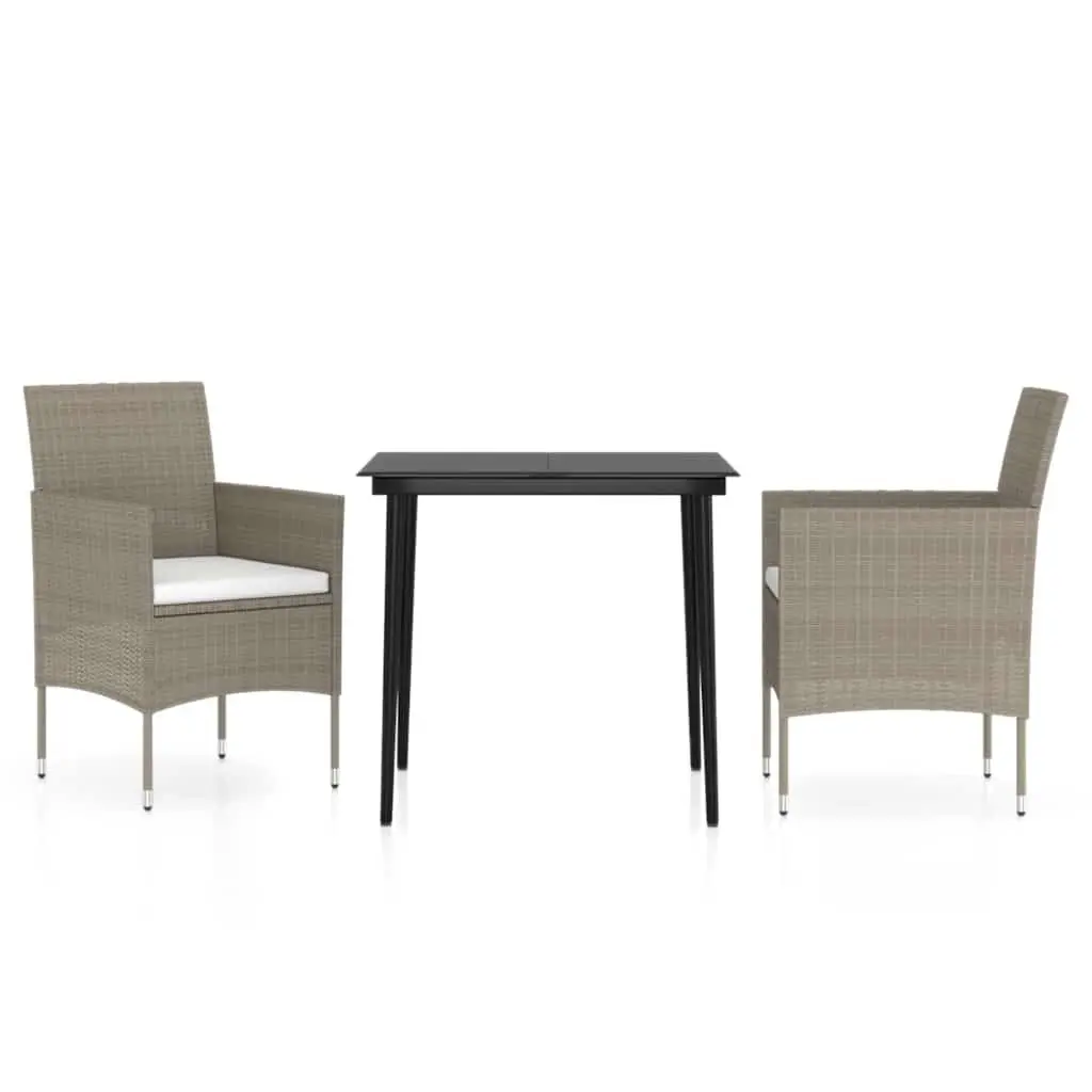 Rattan Chairs Glass Top Dining Set Outdoor Garden 3 Piece Beige and Black