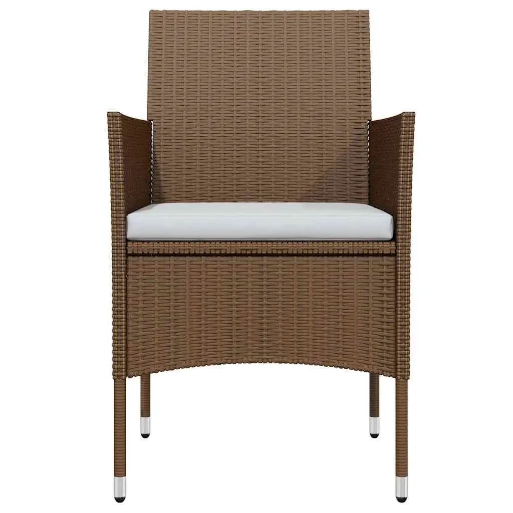 Garden Dining Set 5 Piece Brown Rattan Chairs Glass Table Cushions Outdoor Use