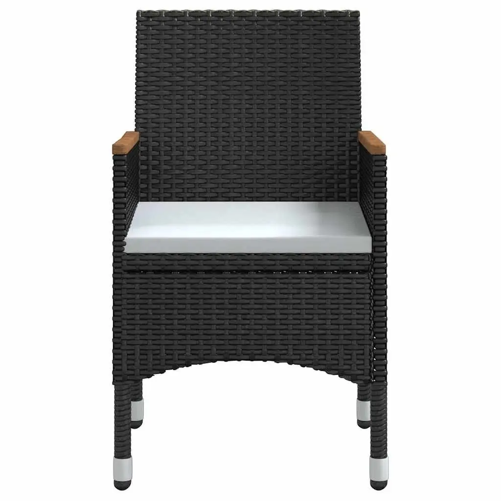 Outdoor Dining Set Black Rattan Chairs with Cushions Glass Table 5 Piece for Garden and Patio