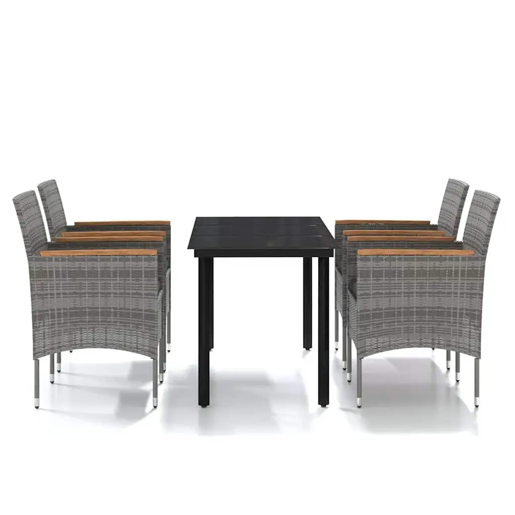 Outdoor Dining Set Grey Glass Table Rattan Chairs with Cushions 5 Piece
