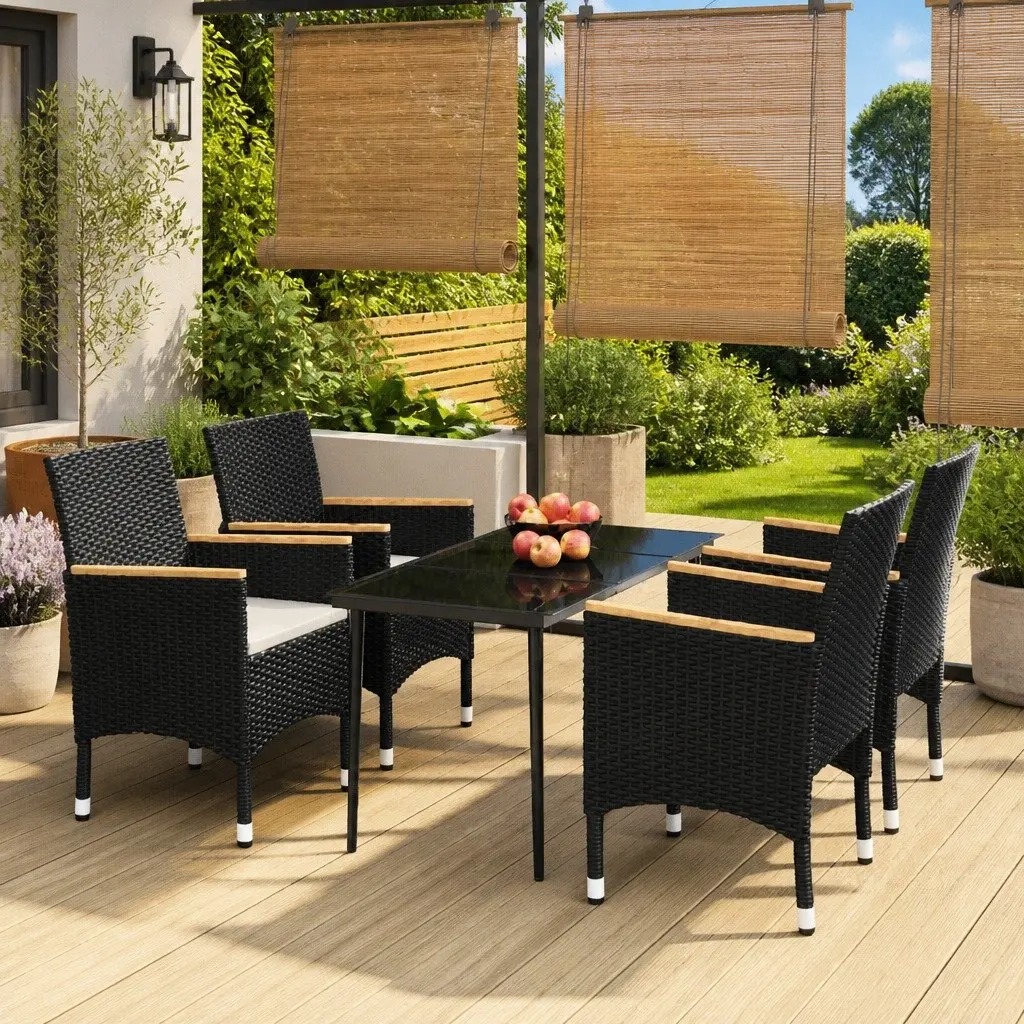 Garden Dining Set 5 Piece Outdoor Furniture Table Chairs Black Rattan
