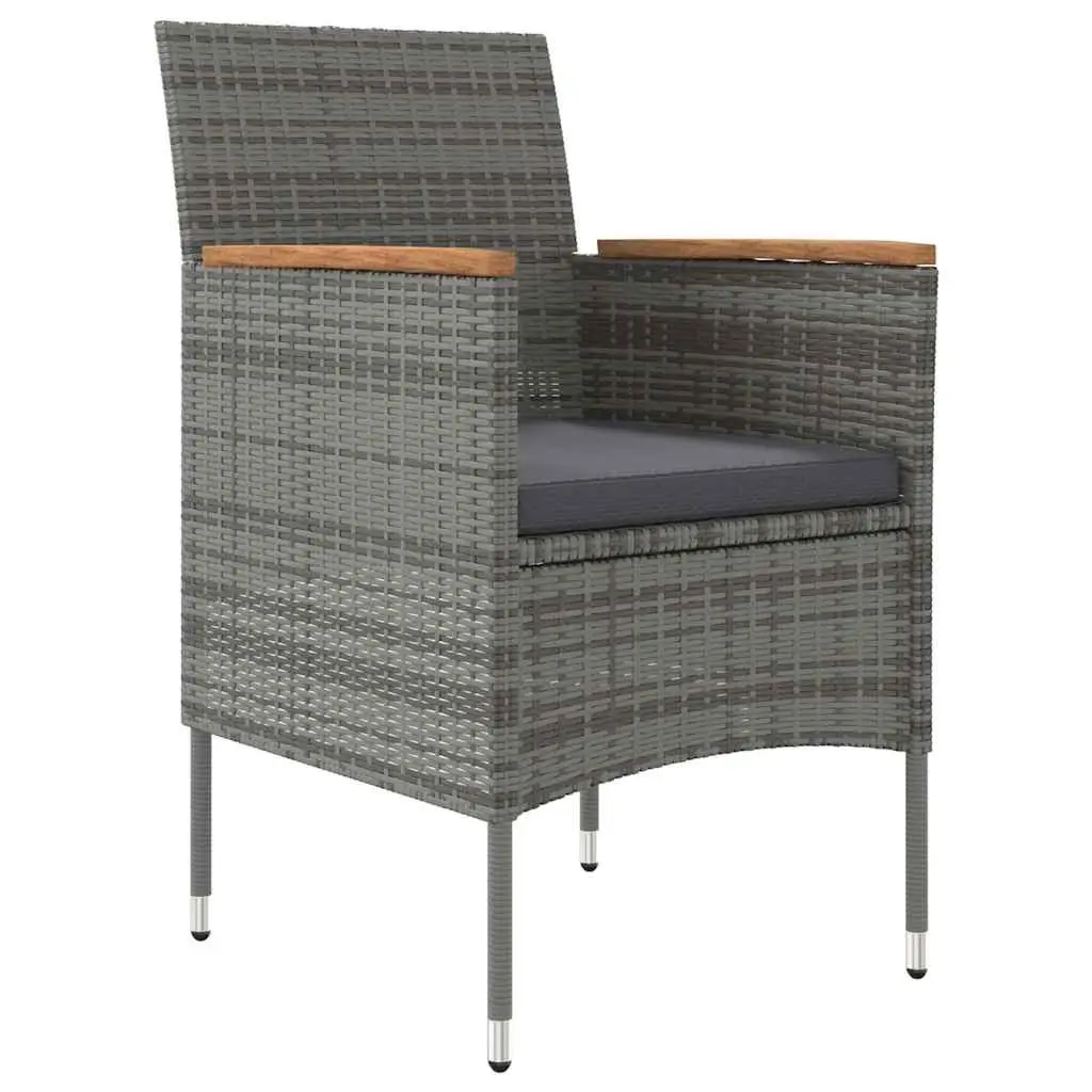 Outdoor Dining Set Grey Rattan Chairs with Cushions Glass Top Table 3 Piece