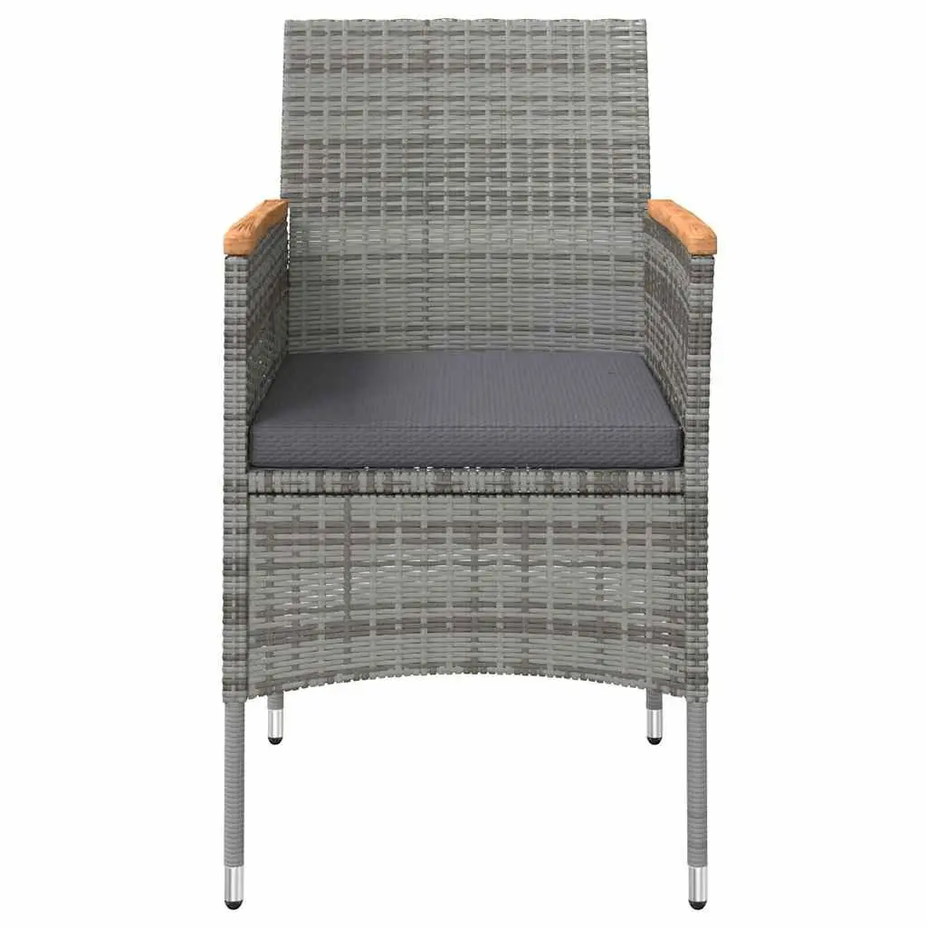 Outdoor Dining Set Grey Rattan Chairs with Cushions Glass Top Table 3 Piece
