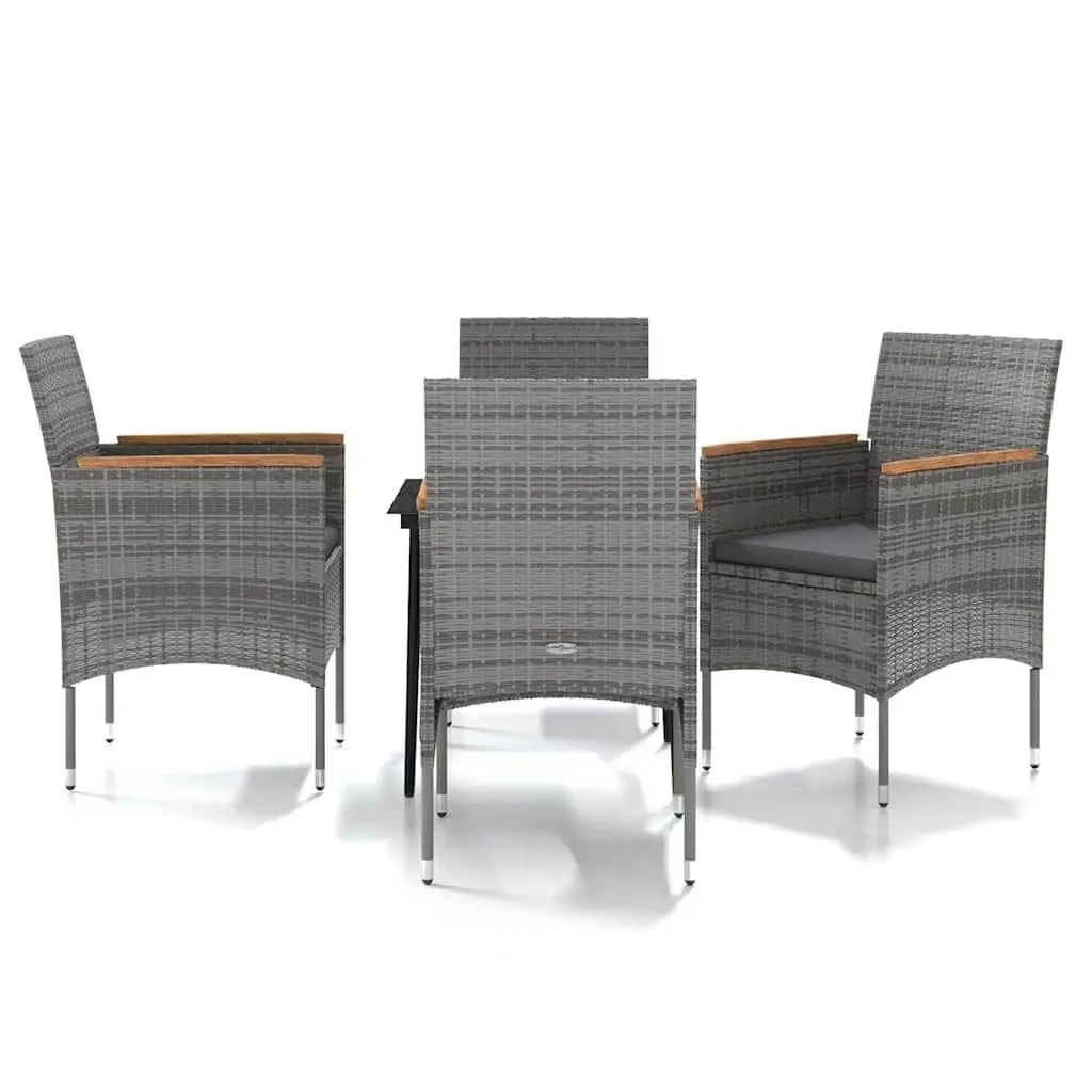 Outdoor Dining Set 5 Piece Glass Table Rattan Chairs Grey Patio Furniture