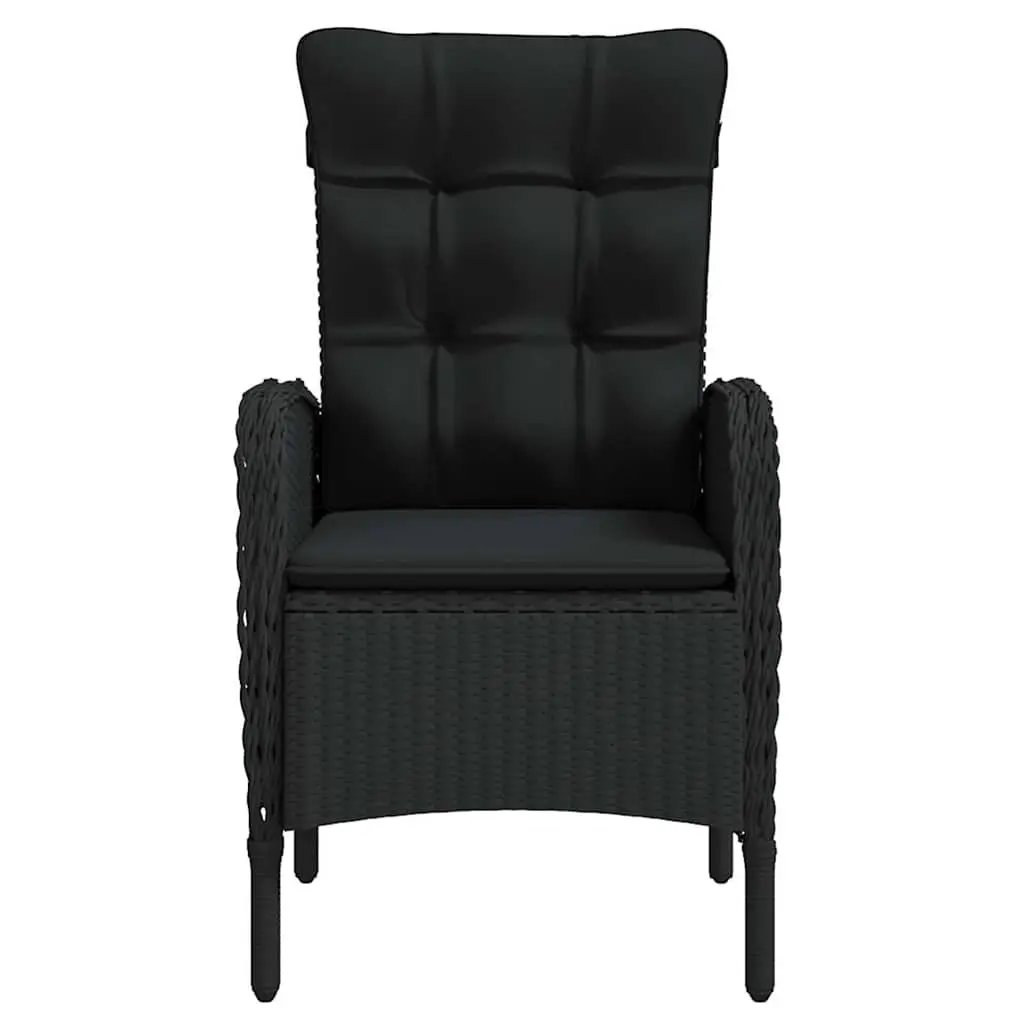Garden Dining Set Outdoor Furniture 3 Piece Black Reclining Chairs Glass Table