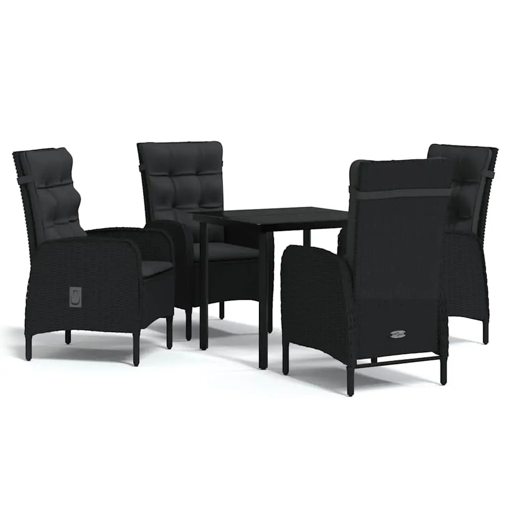5 Piece Outdoor Dining Set Garden Furniture Black Reclining Chairs Glass Table
