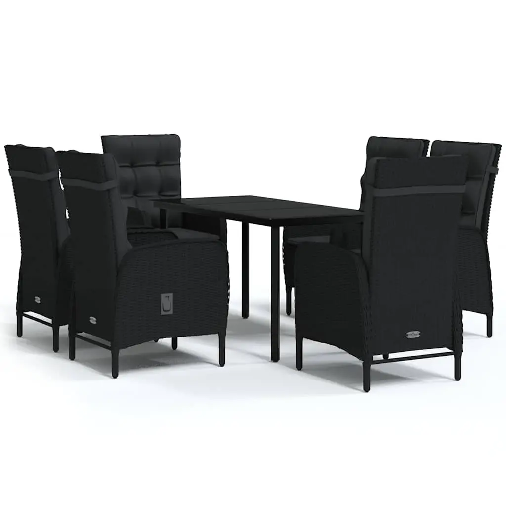 Garden Dining Set 7 Piece Black Chairs Glass Table Outdoor Patio Furniture