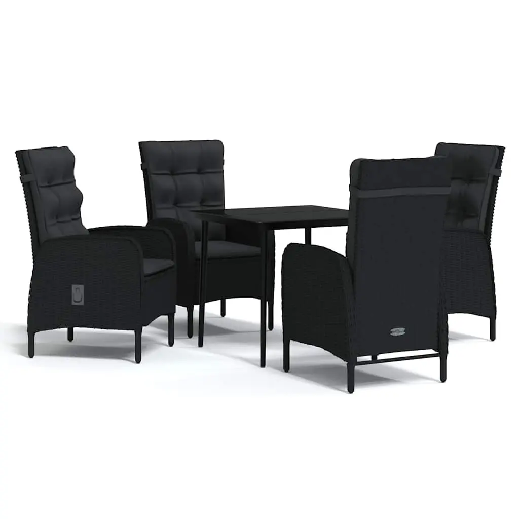 Outdoor Dining Set Garden Furniture 5 Piece Black Steel Rattan with Cushions