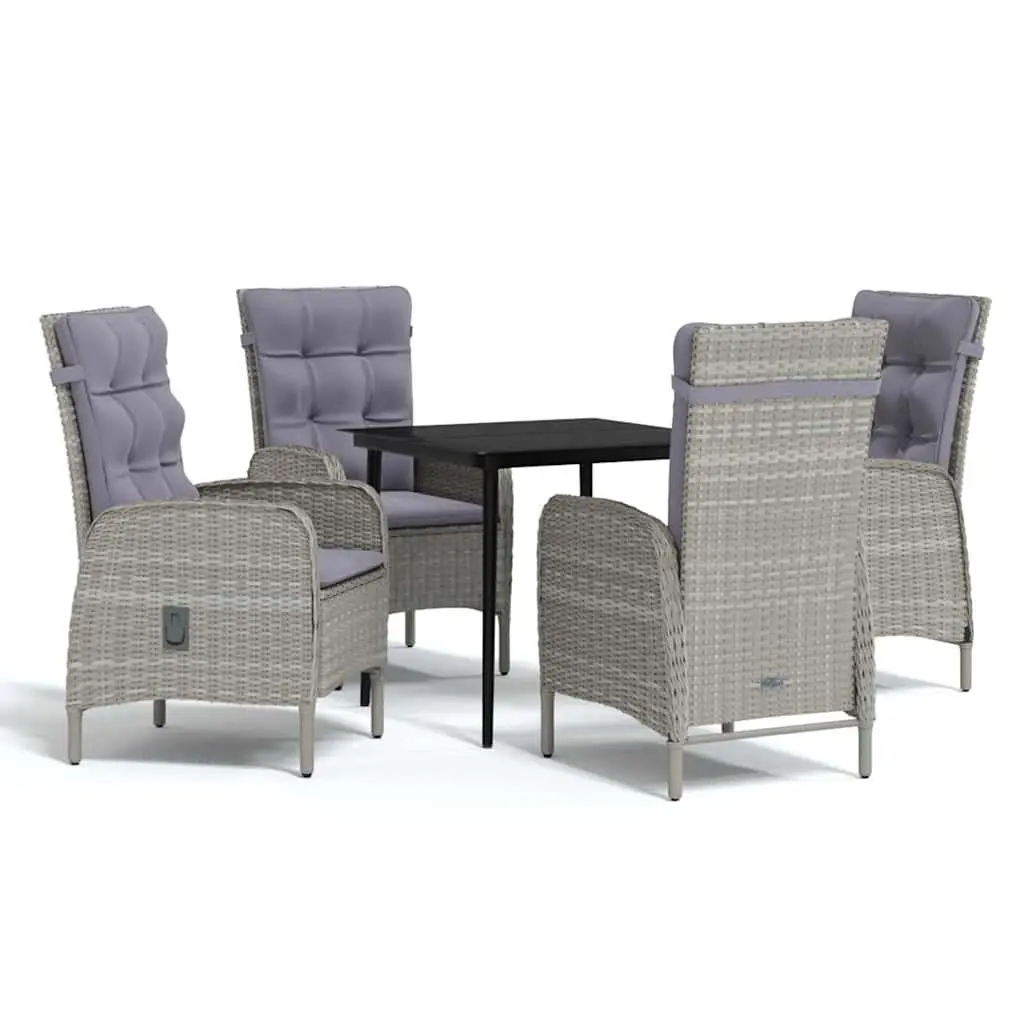 Outdoor Dining Set 5 Piece Grey Rattan Chairs Glass Table