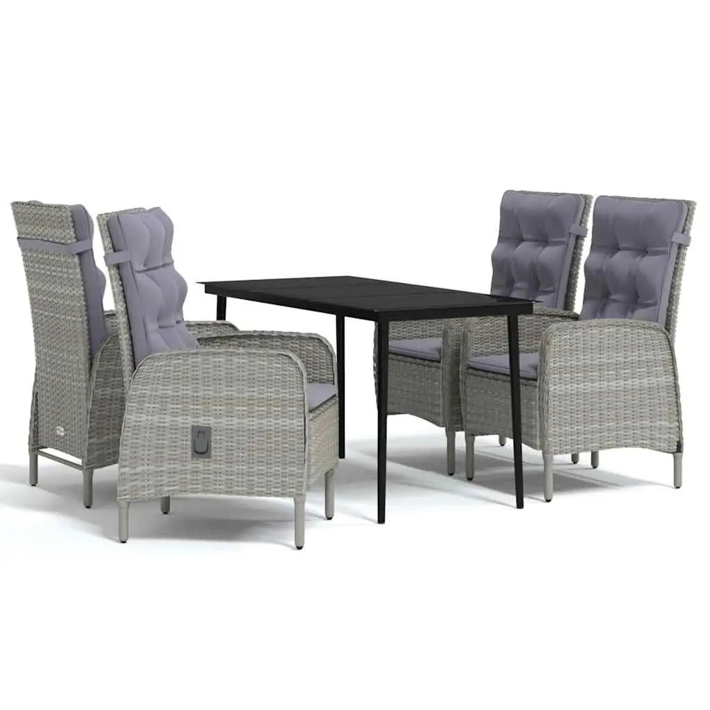 Outdoor Dining Set 5 Piece Cushions Glass Table Steel Frame Grey Black