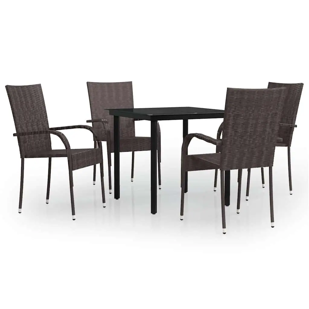 5 Piece Outdoor Dining Set Glass Table PE Rattan Chairs Brown