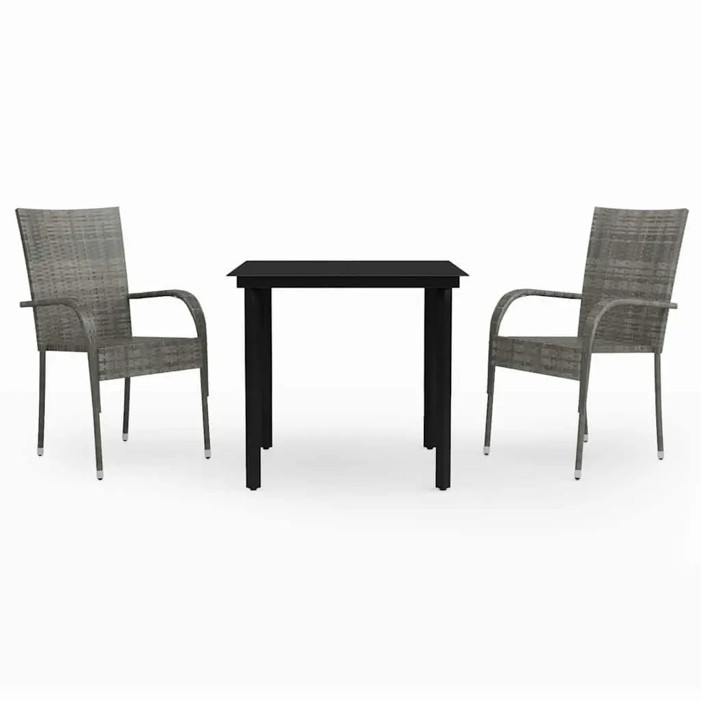 Garden Dining Set Grey Black 3 Piece Outdoor Furniture Table and Chairs