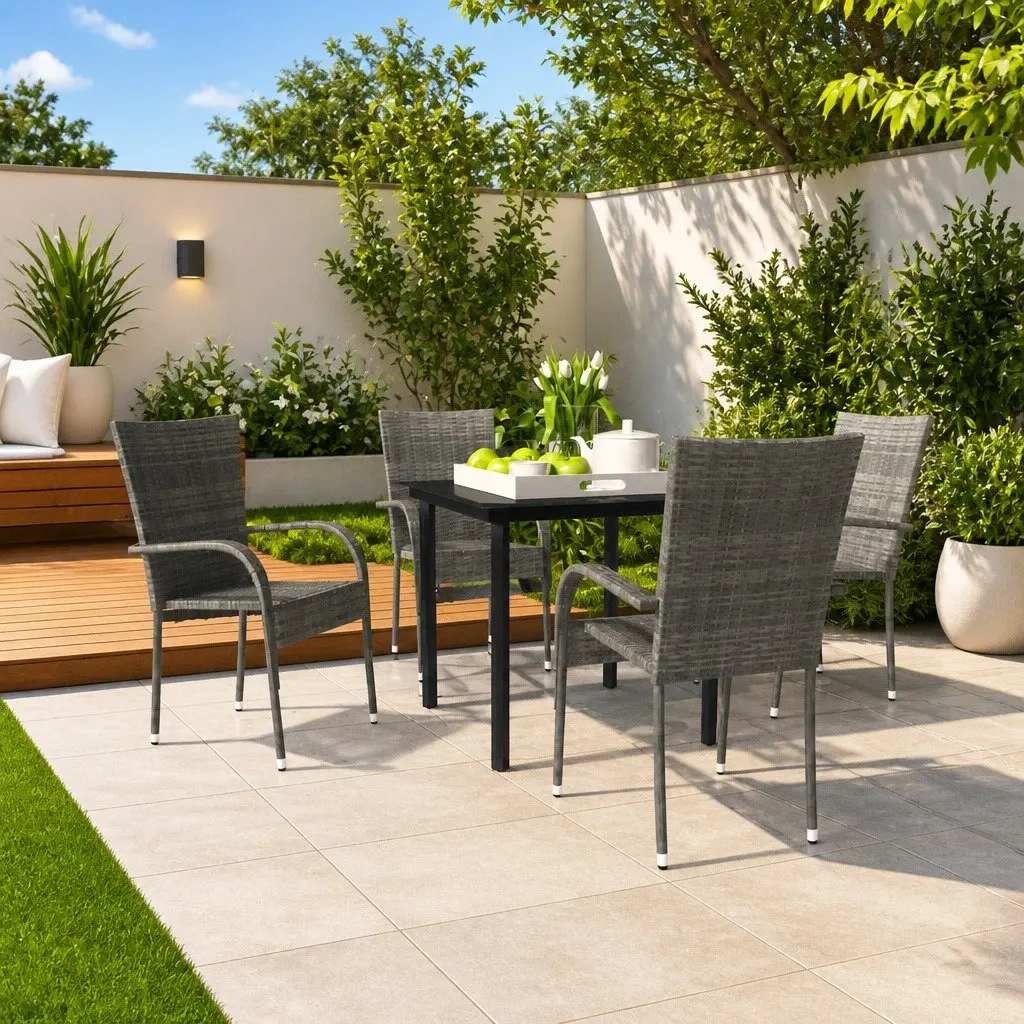 5 Piece Garden Dining Set Outdoor Dining Table Chairs Grey Black