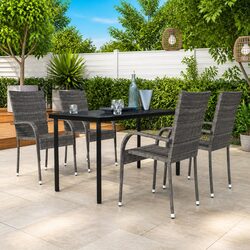 5 Piece Outdoor Dining Set Grey Black Garden Furniture Patio Table Chairs