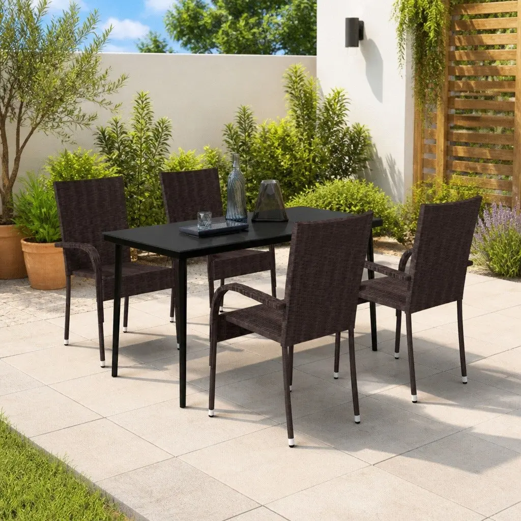 Garden Dining Set Outdoor Furniture 5 Piece Brown Black Table Chairs Patio