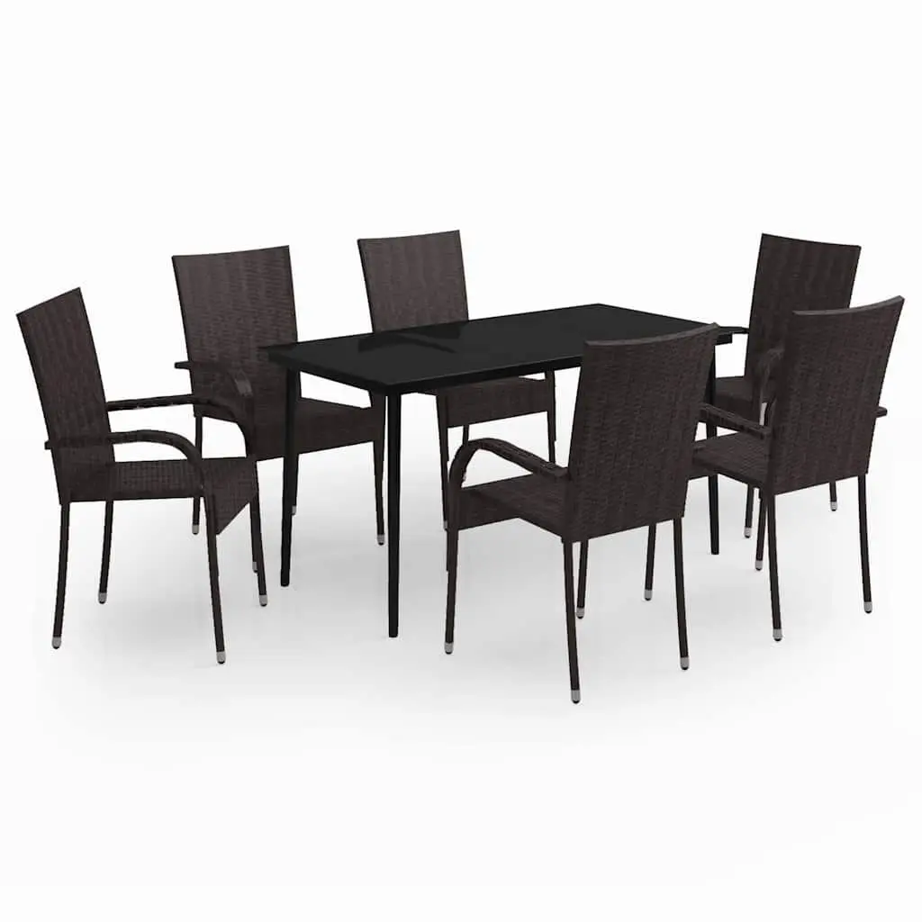 Outdoor Dining Set 7 Piece Garden Table and Chairs Brown Rattan