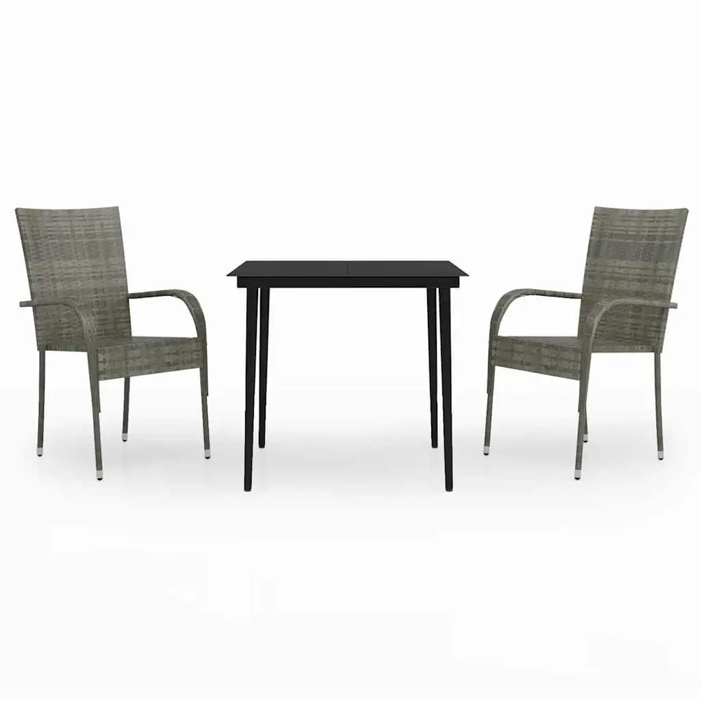 Garden Dining Set Outdoor Furniture 3 Piece Table Chairs Grey Black