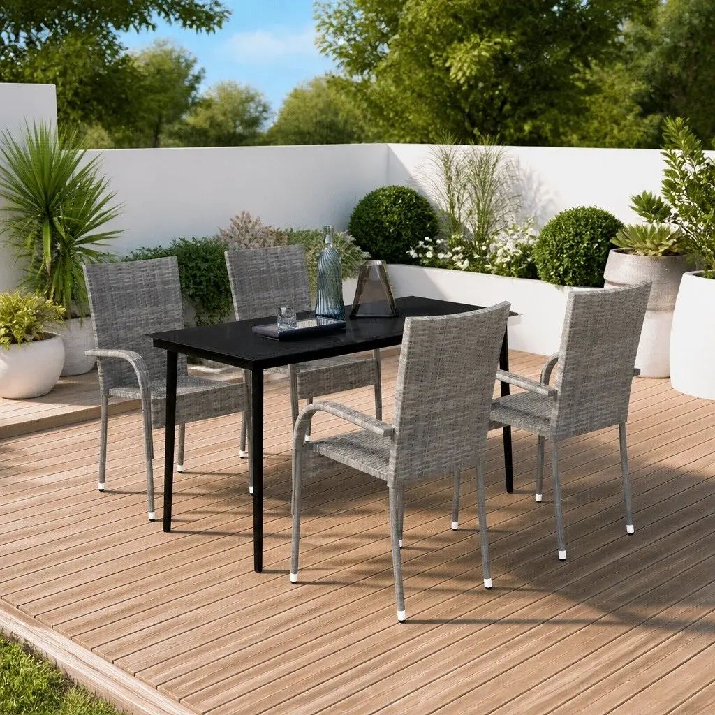 Outdoor Garden Dining Set 5 Piece Table Chairs Grey Black