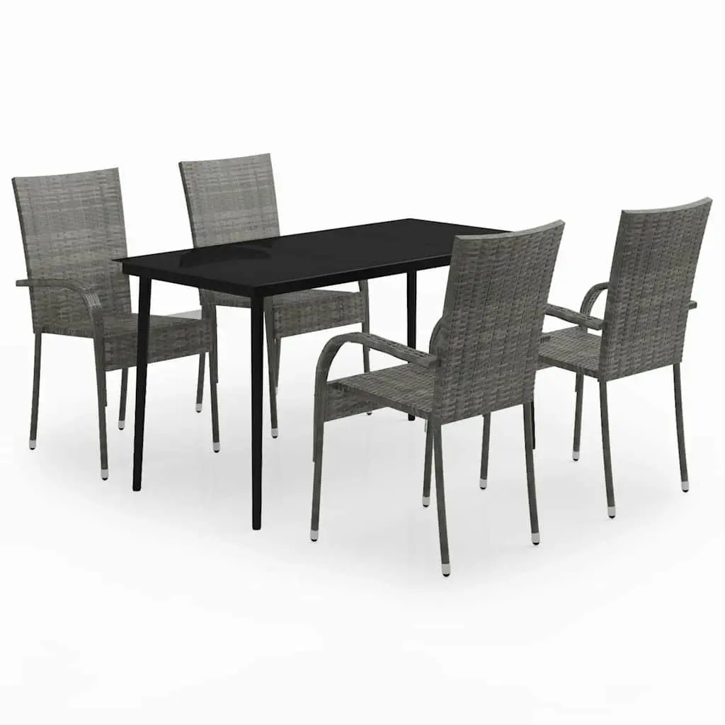 Outdoor Garden Dining Set 5 Piece Table Chairs Grey Black