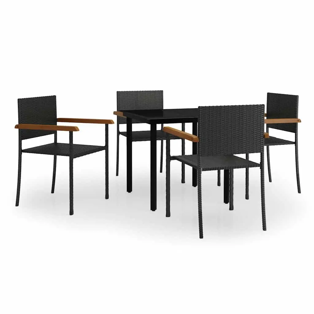 Outdoor Dining Set 5 Piece Rattan Chairs Black Glass Table for Patio and Garden