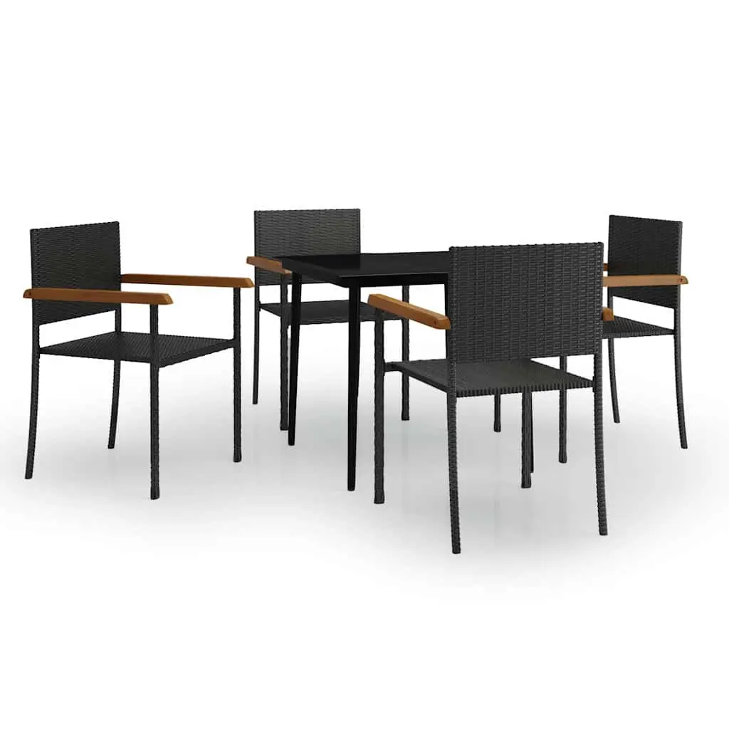 Outdoor Furniture Dining Set 5 Piece Black Rattan Table and Chairs for Patio Garden