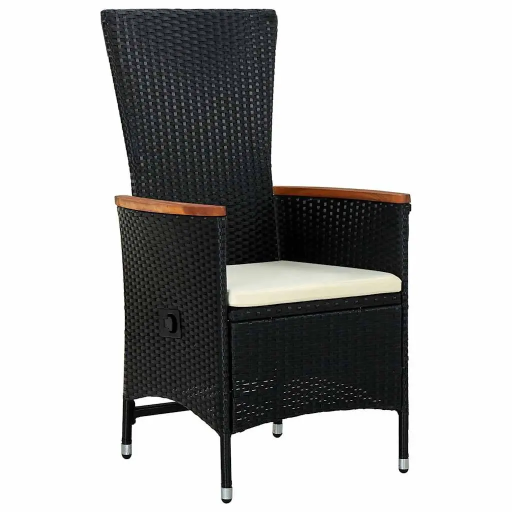 Garden Dining Set 3 Piece Outdoor Furniture Table Chairs Rattan Cushions Black