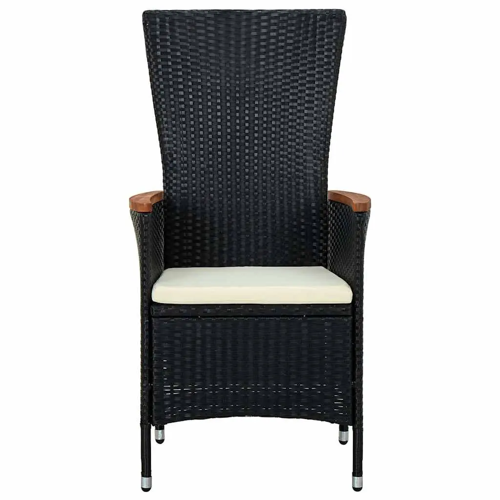 Garden Dining Set 3 Piece Outdoor Furniture Table Chairs Rattan Cushions Black