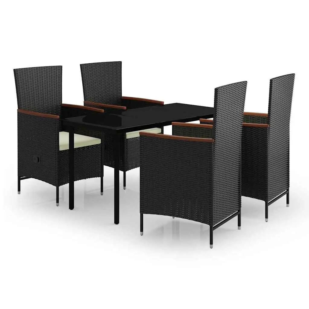 5 Piece Garden Dining Set Outdoor Dining Black Steel Rattan Chairs
