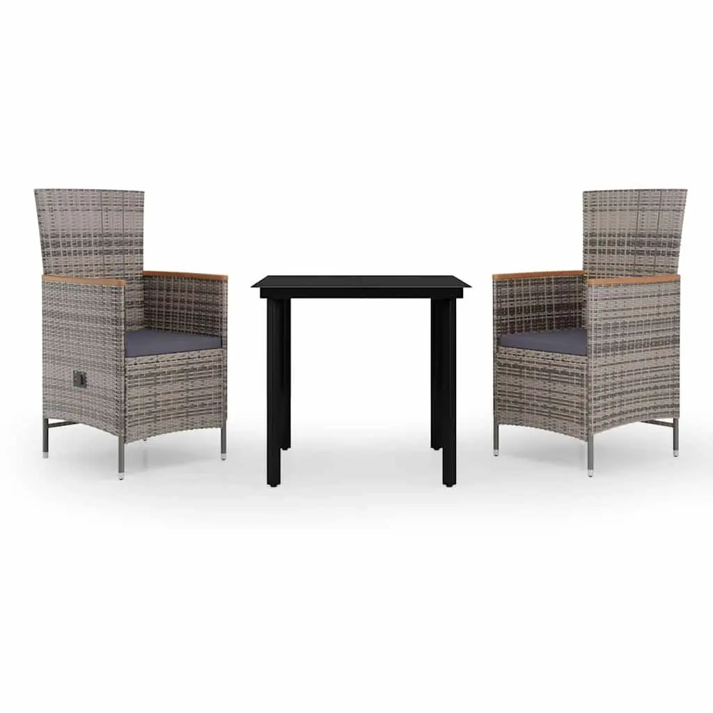 Outdoor Furniture Set Grey Dining Table and Chairs 3 Piece Cushions for Garden and Patio