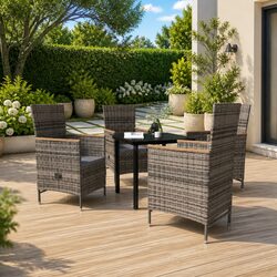 Garden Dining Set 5 Piece Outdoor Furniture Grey Cushions Reclining Chairs