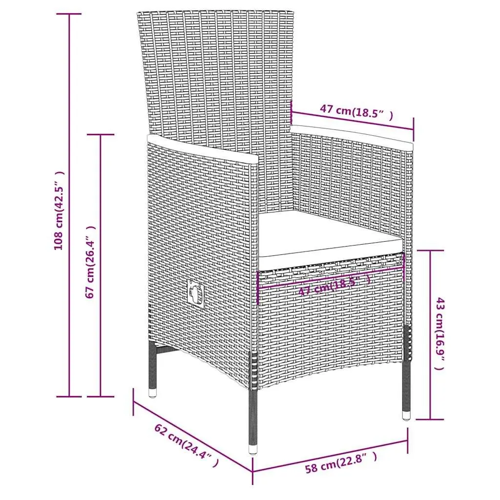 Garden Dining Set Outdoor Patio Furniture 5 Piece Grey Rattan with Cushions