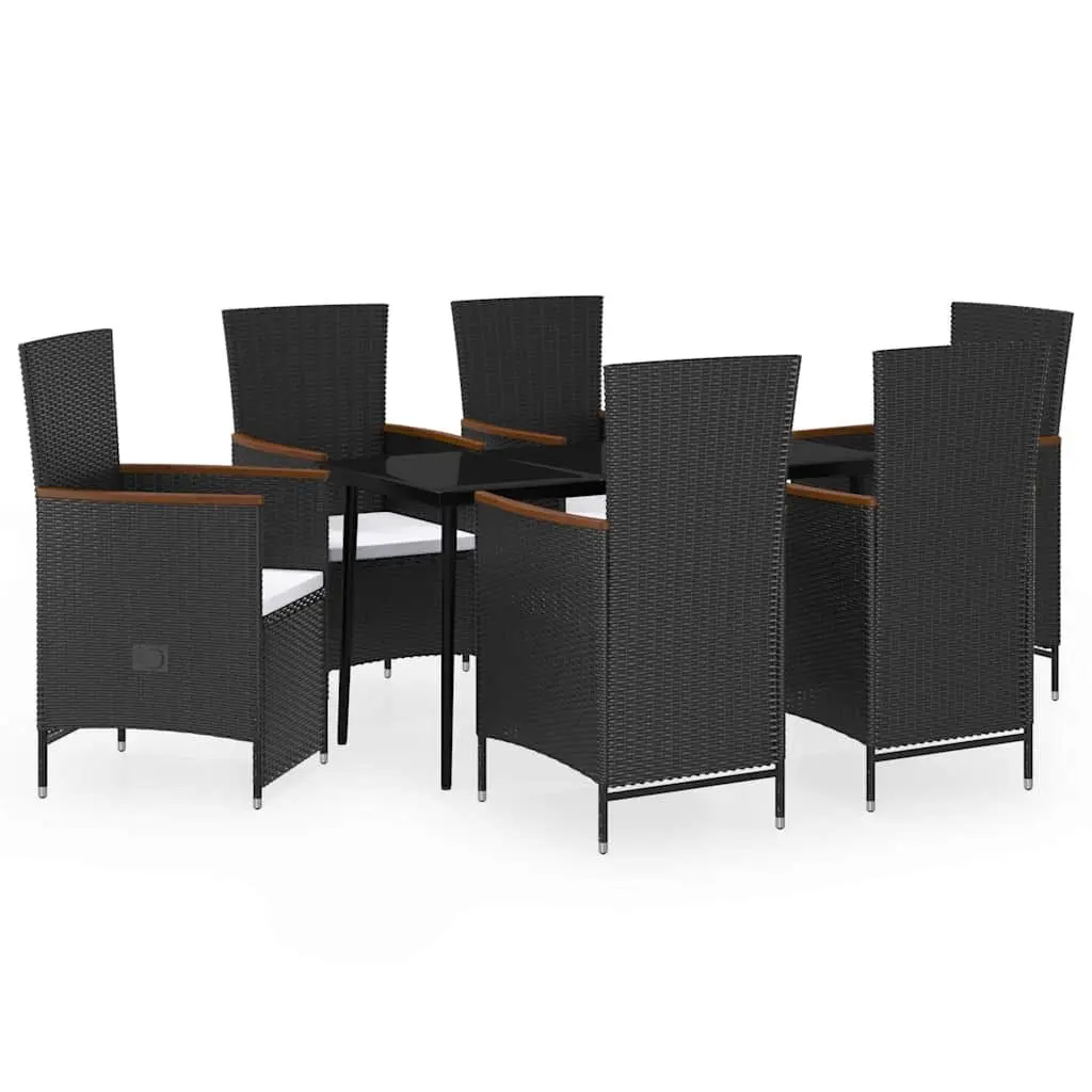 7 Piece Outdoor Dining Set Garden Patio Furniture Black Rattan Chairs Glass Top