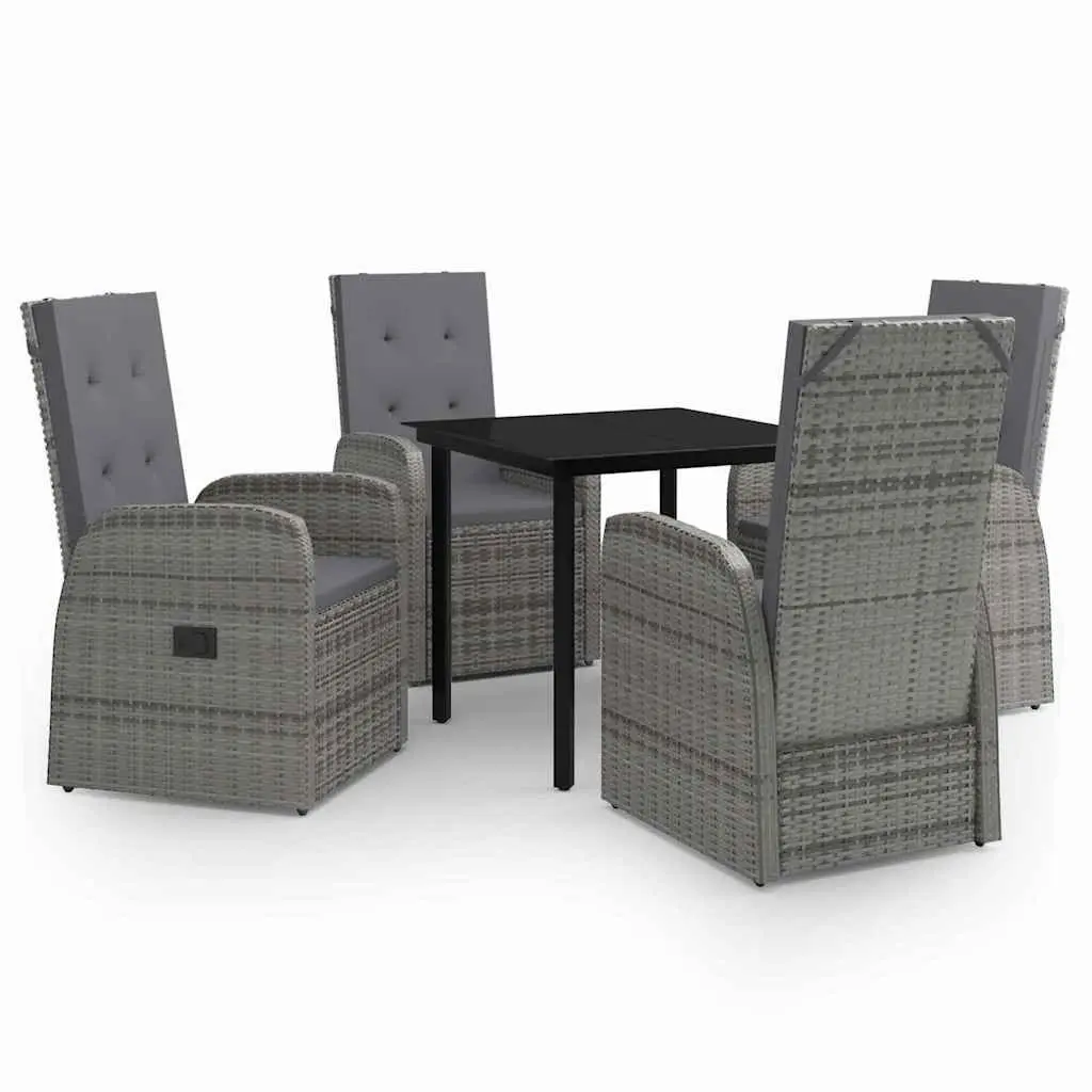 Garden Dining Set Outdoor Patio Furniture 5 Piece Grey with Cushions Glass Table