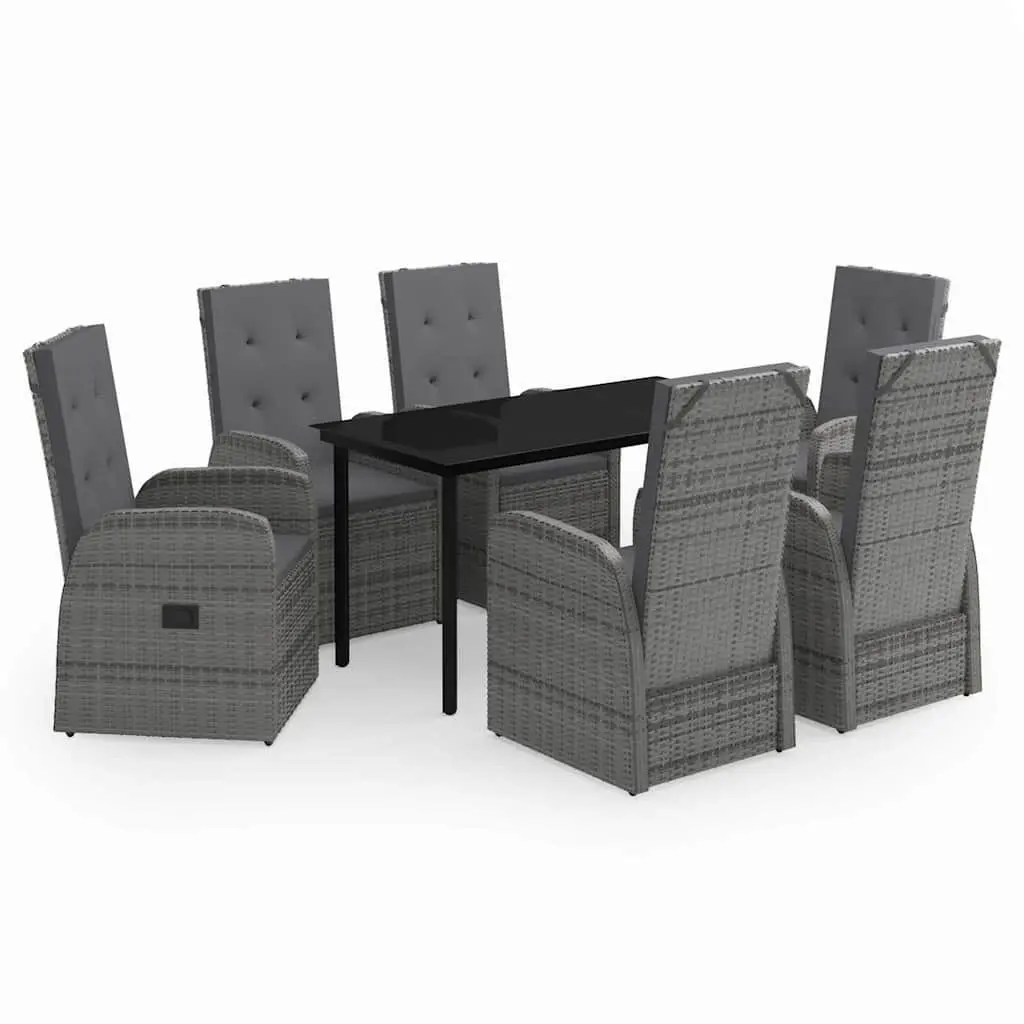 Outdoor Patio Furniture Set 7 Pieces Grey Rattan Chairs Glass Table Dining