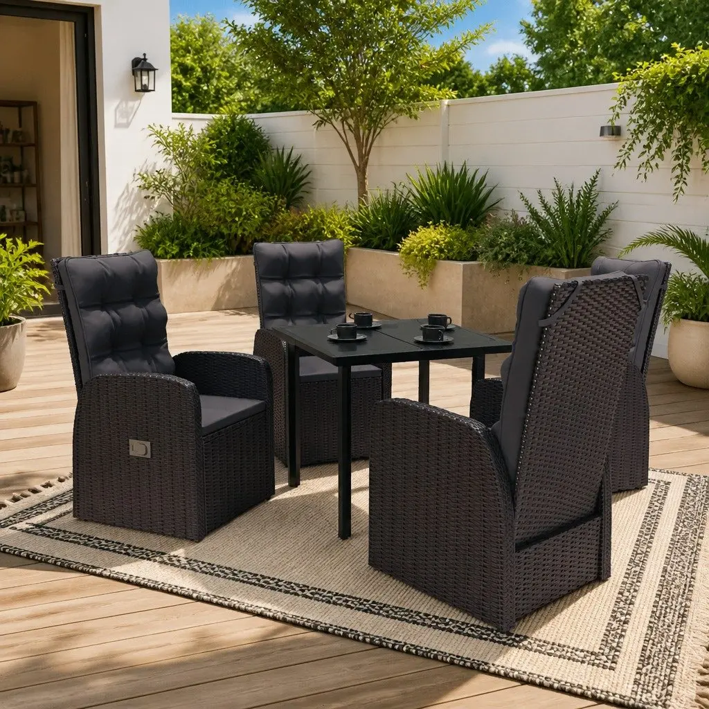 5 Piece Garden Dining Set Outdoor Patio Furniture Table Chairs Black