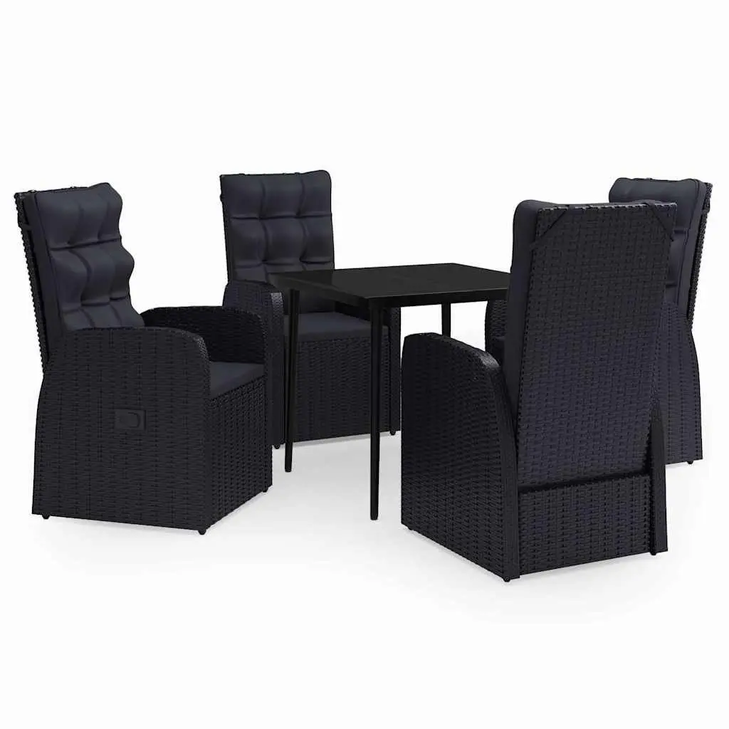 Outdoor Garden Dining Set 5 Piece Steel Frame Black Rattan Chairs with Cushions