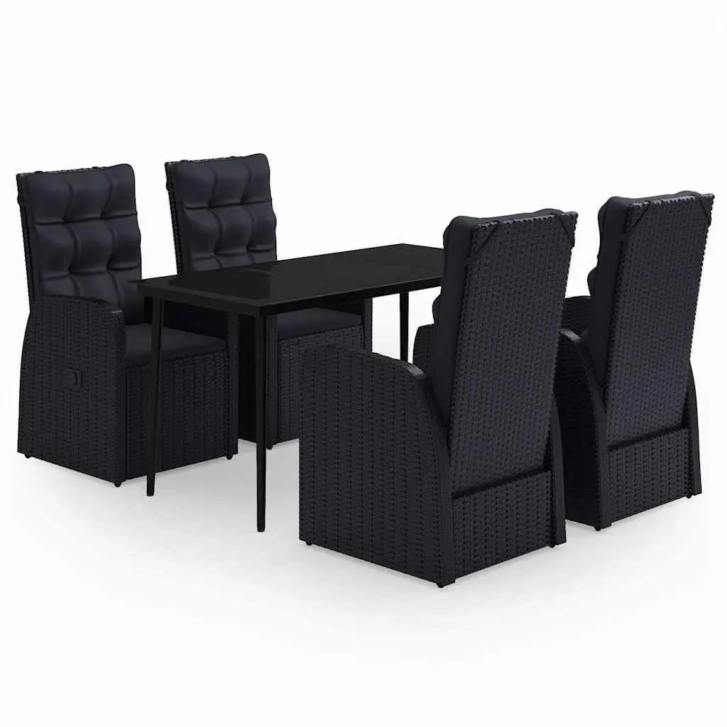 5 Piece Garden Dining Set Outdoor Patio Furniture Black Rattan Chairs Glass