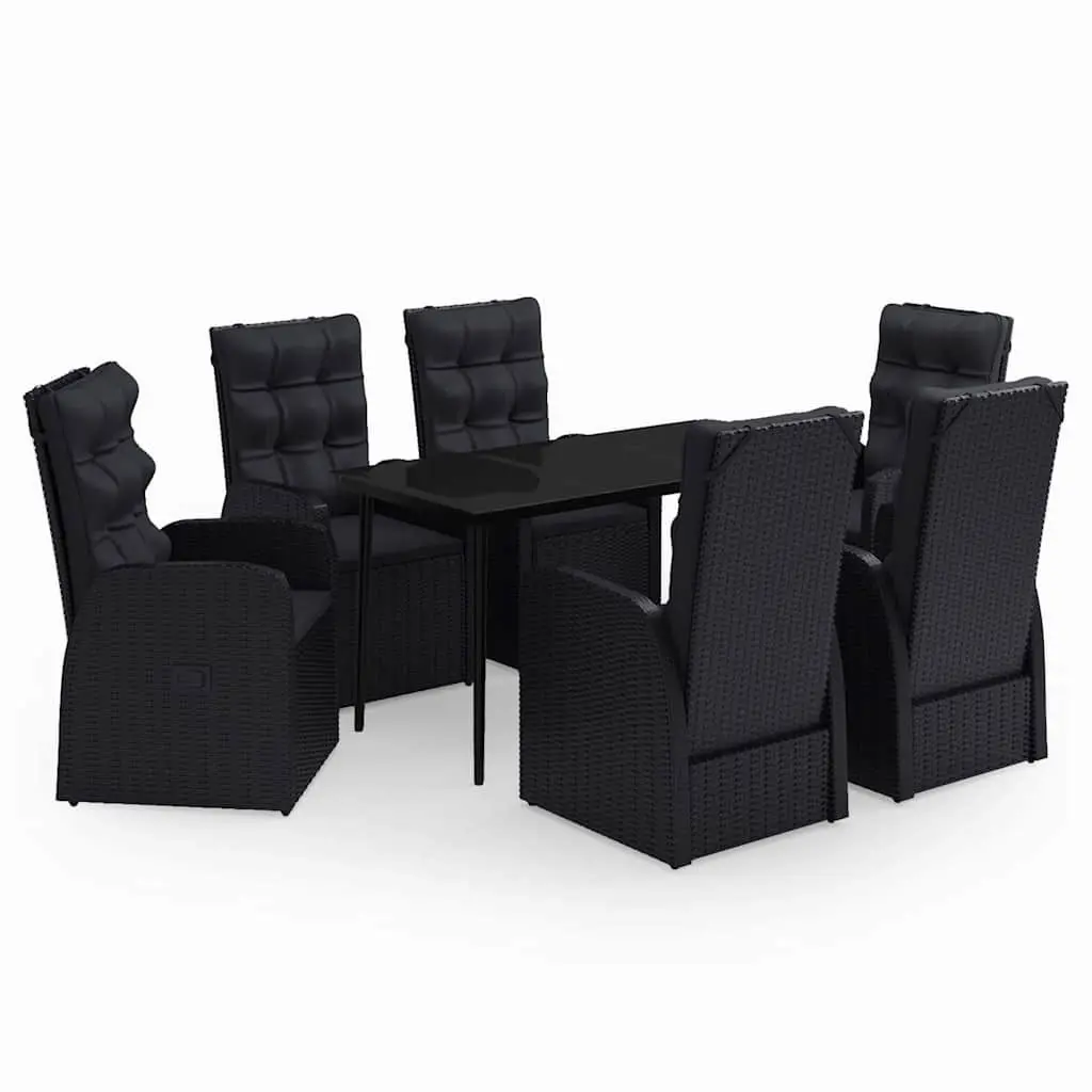 7 Piece Outdoor Garden Dining Set with Cushions Black Patio Furniture