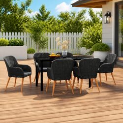 7 Piece Outdoor Garden Dining Set Patio Table Chairs Black with Cushions