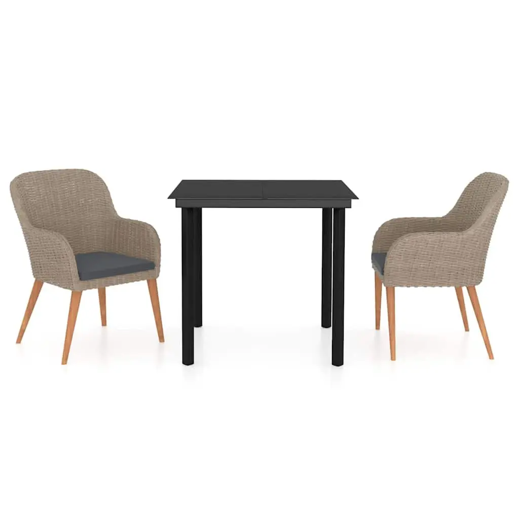 Outdoor Furniture Dining Set 3 Piece Table and Chairs with Cushions Brown