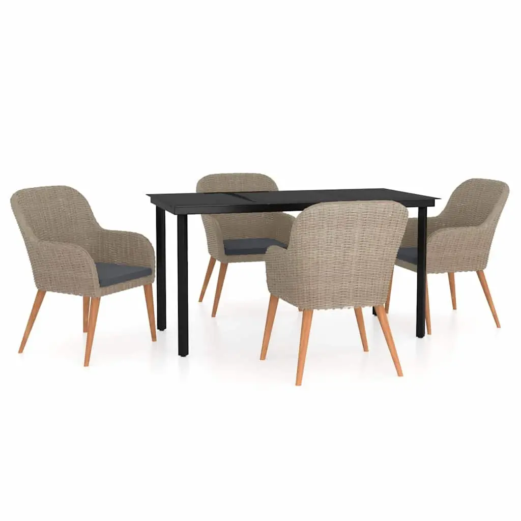 Garden Dining Set 5 Piece Outdoor Furniture Brown Patio Table Chairs Cushions