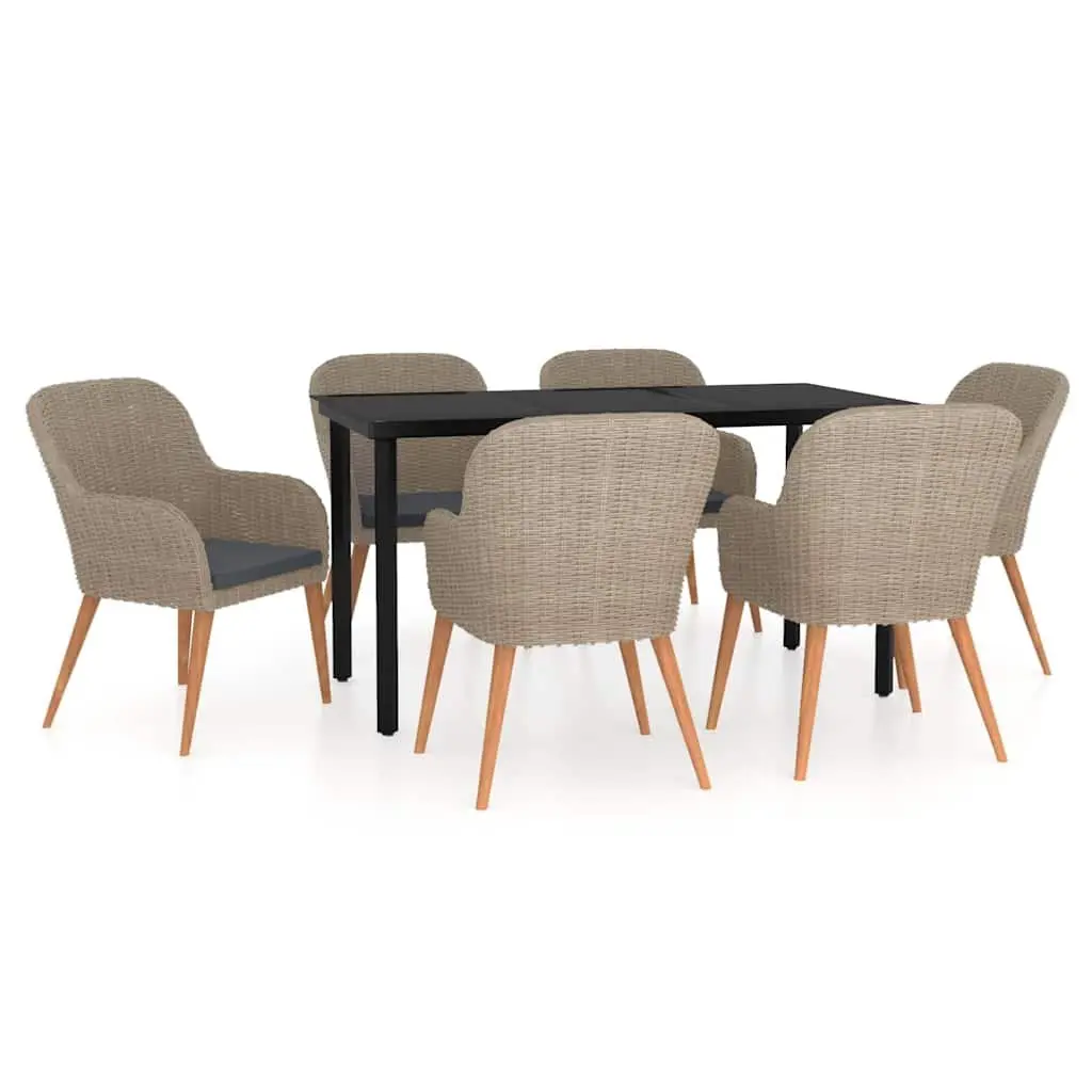 Outdoor Furniture Set 7 Piece Garden Dining Brown Rattan Chairs Glass Top Table