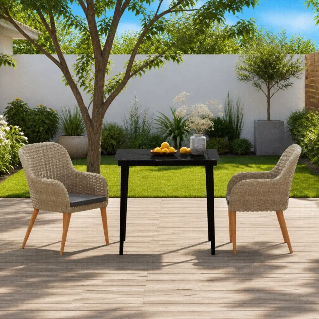 Garden Dining Set 3 Piece Outdoor Furniture Table Chairs with Cushions Brown